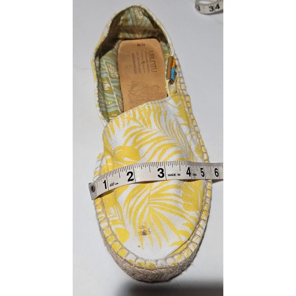 Ubuntu Life Mens 11 Yellow Tropical Palm Leaf Canvas Espadrille Slip On Flats